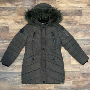 Diesel | Olive Green Puffer Parka Coat Faux Fur Hood